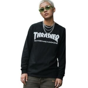Thrasher Skateboard Magazine Small Long Sleeve Black Graphic Y2K Shirt